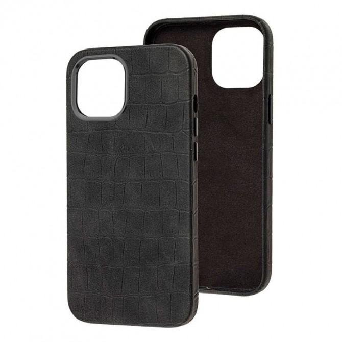 Чехол Leather Croc Case для Apple Iphone 14 (6.1") Black