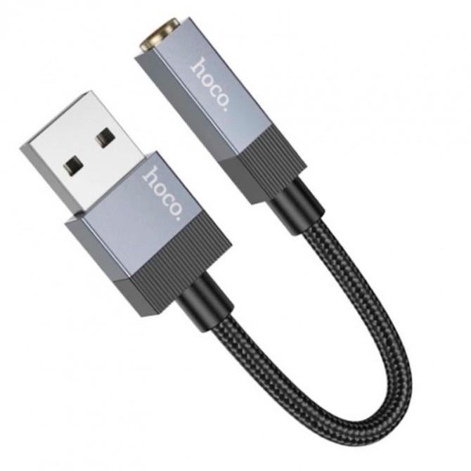 Кабель AUX Hoco UPA32D USB-A to aux 3.5mm (female) 15cm Black-1