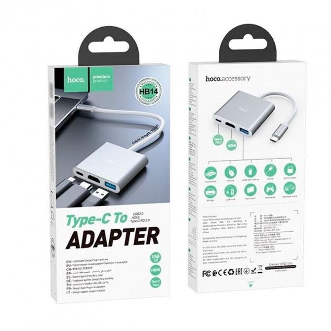 Хаб Hoco HB14 Type-C to USB 3.0+HDMI+PD Metal-2