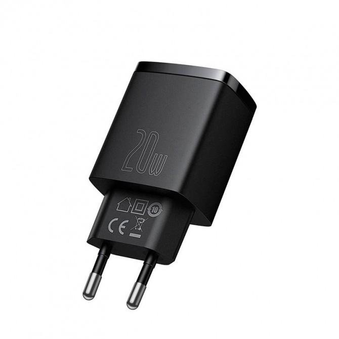 Сетевое зарядное устройство 1USB + Type-C Baseus Cube QC 20W Black-1