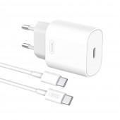 Мережевий зарядний пристрій XO L91EU PD 25W/1 USB-C White + Type-C to Type-C Cable