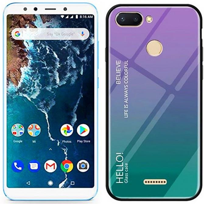 Чохол TPU Gradient HELLO Glass для Xiaomi Redmi 6 Блакитний