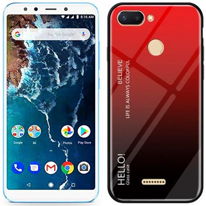 Чехол TPU Gradient HELLO Glass для Xiaomi Redmi 6 Красный