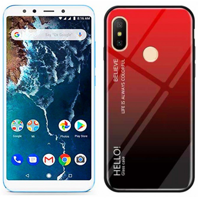 Чехол TPU Gradient HELLO Glass для Xiaomi Redmi Note 5/Note 5 Pro Красный