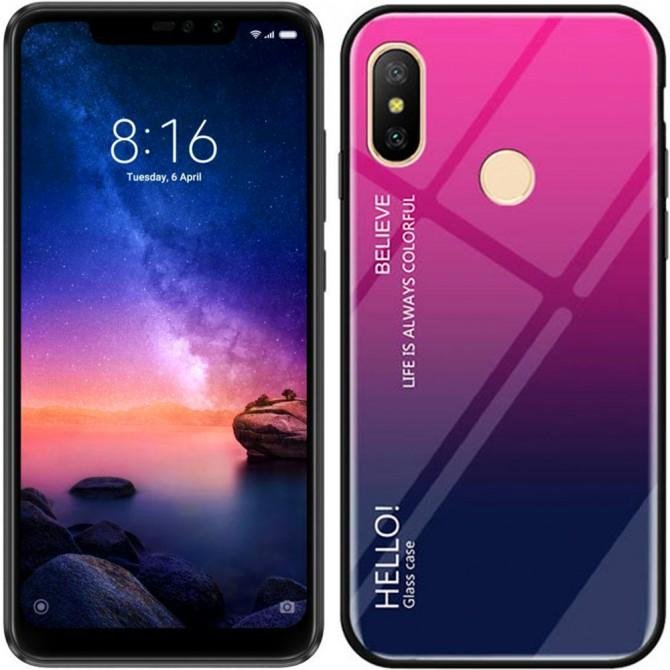 Чохол TPU Gradient HELLO Glass для Xiaomi Redmi Note 6 Pro Рожевий