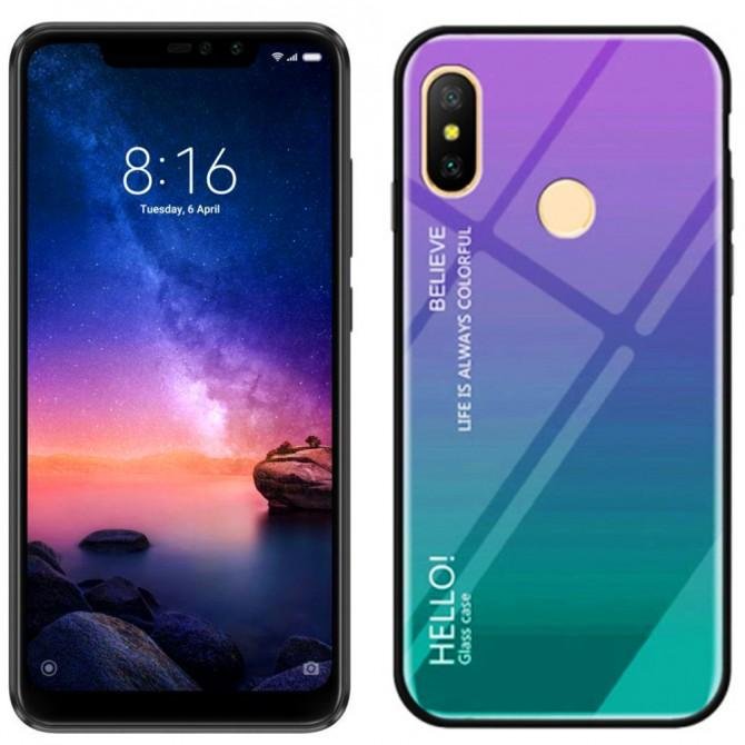 Чехол TPU Gradient HELLO Glass для Xiaomi Redmi Note 6 Pro Голубой