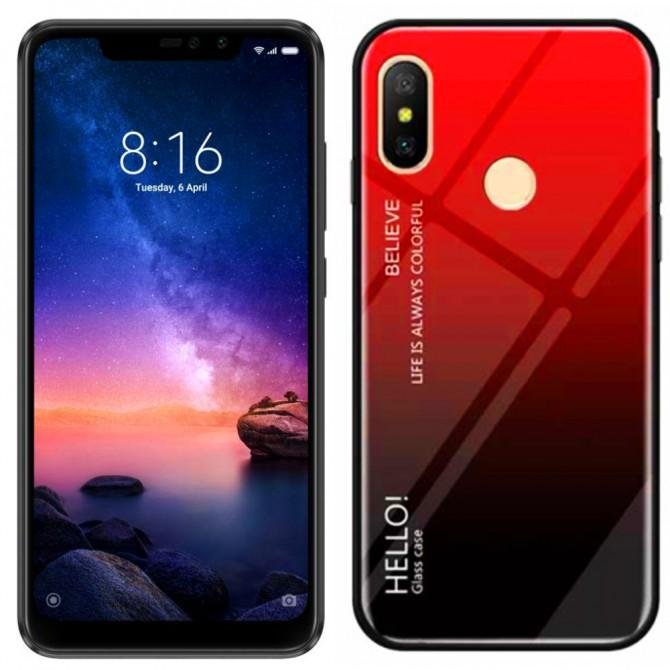 Чохол TPU Gradient HELLO Glass для Xiaomi Redmi Note 6 Pro Червоний
