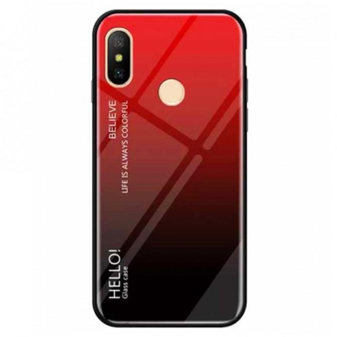 Чохол TPU Gradient HELLO Glass для Xiaomi Redmi Note 6 Pro Червоний-1