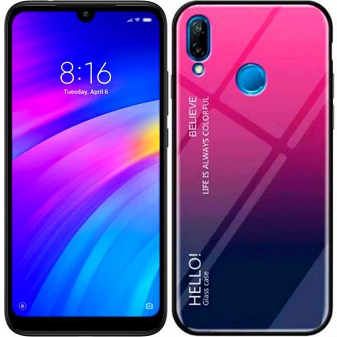 Чохол TPU Gradient HELLO Glass для Xiaomi Redmi Note 7 Рожевий