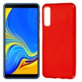 Чохол Silicone 3in1 Блискітки для Samsung A750 Galaxy A7 2018 Червоний