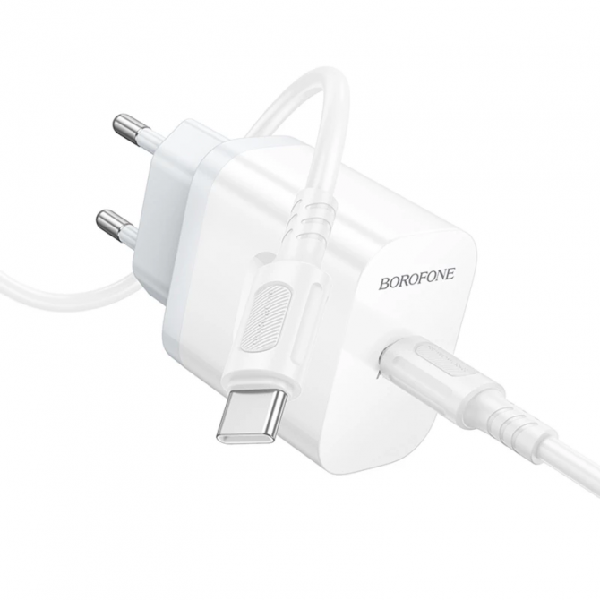 Сетевое зарядное устройство 1Type-C Borofone BA99A PD20W White + Type-C to Type-C-1