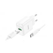 Мережевий зарядний пристрій 1USB Hoco C140A Smart QC3.0 White + Cable Type-C