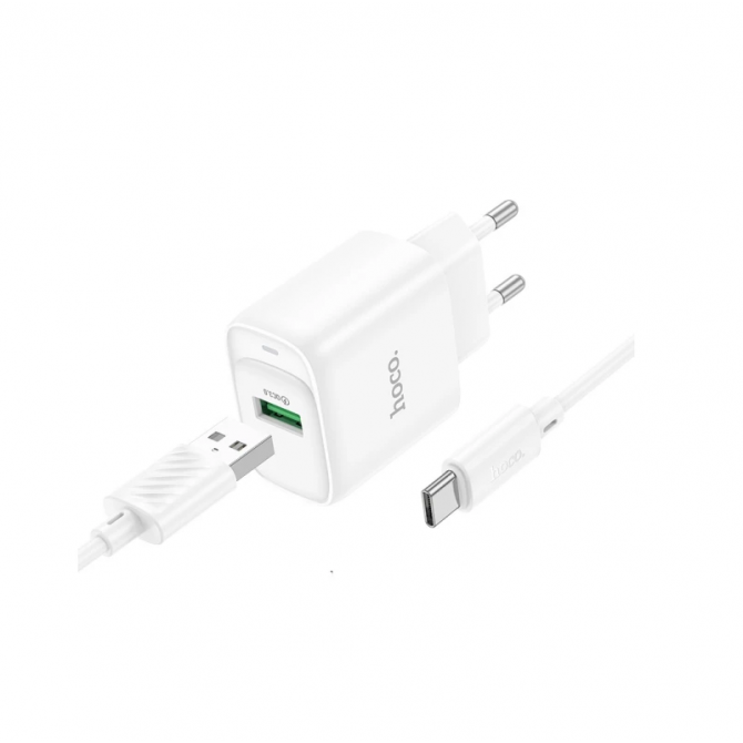 Мережевий зарядний пристрій 1USB Hoco C140A Smart QC3.0 White + Cable Type-C