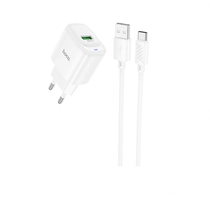 Мережевий зарядний пристрій 1USB Hoco C140A Smart QC3.0 White + Cable Type-C-1