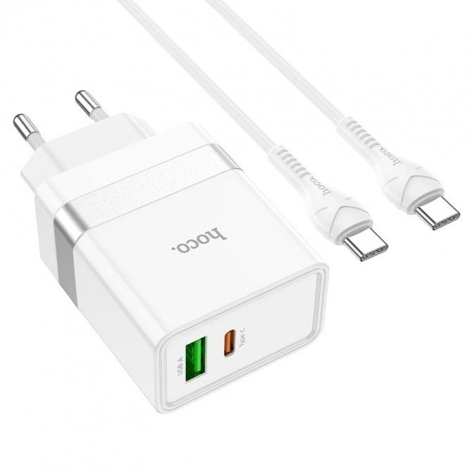 Мережевий зарядний пристрій Hoco N21 PD30W+QC3.0 White + Cable Type-C to Type-C-1