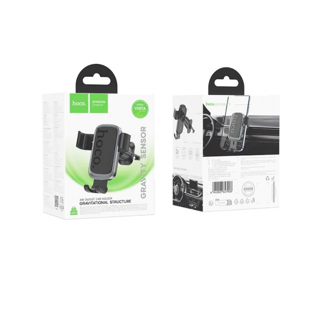 Автодержатель Hoco H80 Vista gravity car holder(air outlet) black metal grey-4