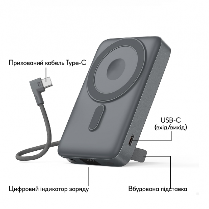 Дополнительная батарея Relict Pulse 2in1 10000mAh MagSafe 22.5W Grey-2