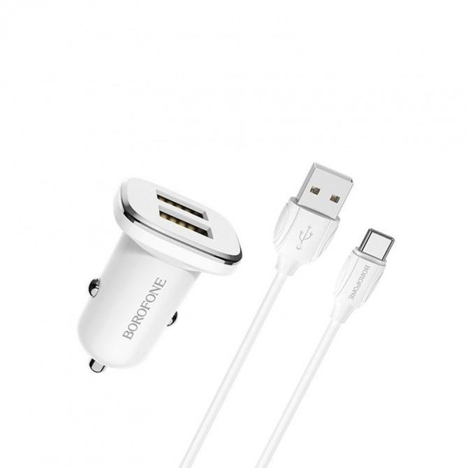 Автомобільний зарядний пристрій Borofone BZ12 Type-C 2USB 2.4A White