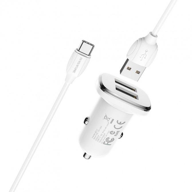 Автомобільний зарядний пристрій Borofone BZ12 Type-C 2USB 2.4A White-1