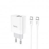 Мережевий зарядний пристрій 1USB Hoco C80A Plus +Type-C PD20W QC3.0 White