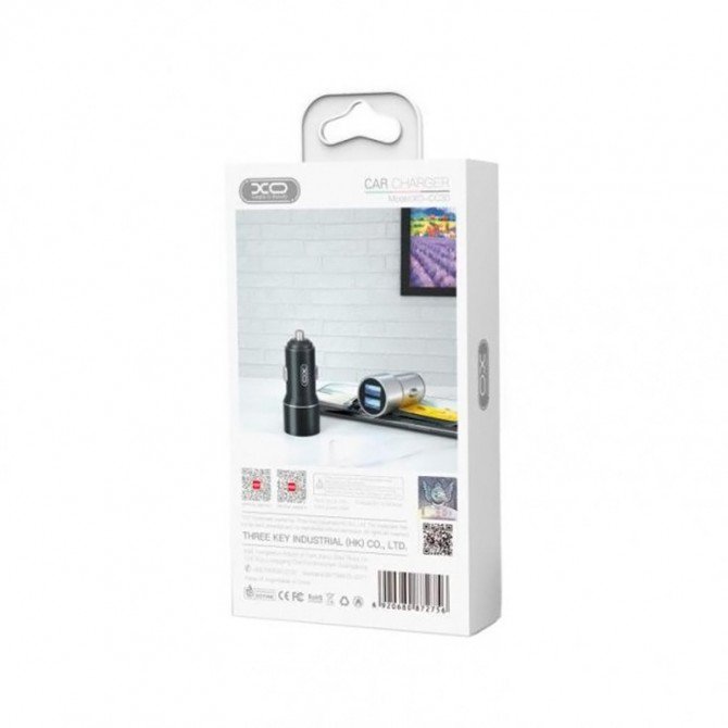 АЗП XO CC30 2.4A/2 USB Fast charger + Lightning Cable Black-1