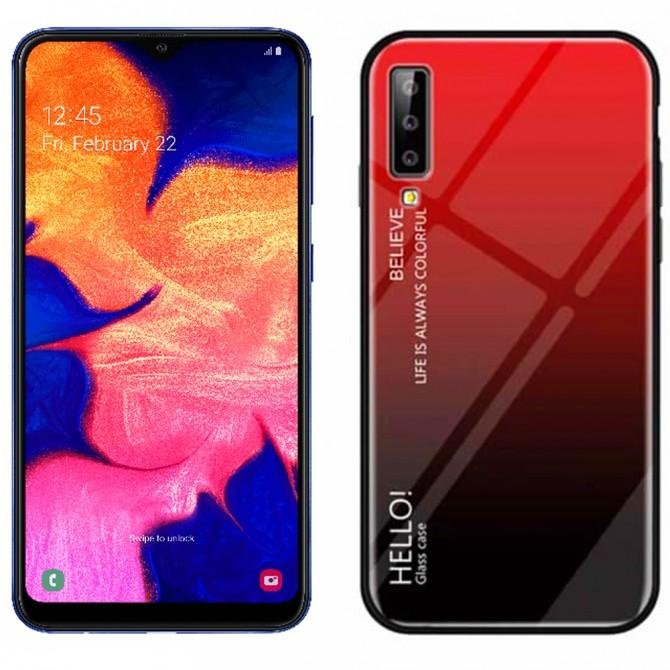 Чехол TPU Gradient HELLO Glass для Samsung A705 Galaxy A70 Красный
