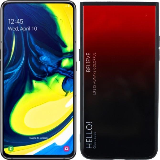 Чехол TPU Gradient HELLO Glass для Samsung A805 Galaxy A80 Красный