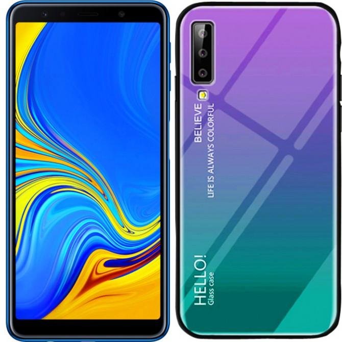 Чехол TPU Gradient HELLO Glass для Samsung A750 Galaxy A7 2018 Голубой