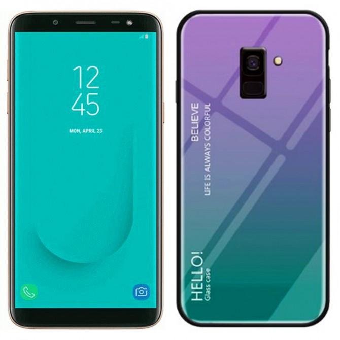 Чехол TPU Gradient HELLO Glass для Samsung J600 Голубой