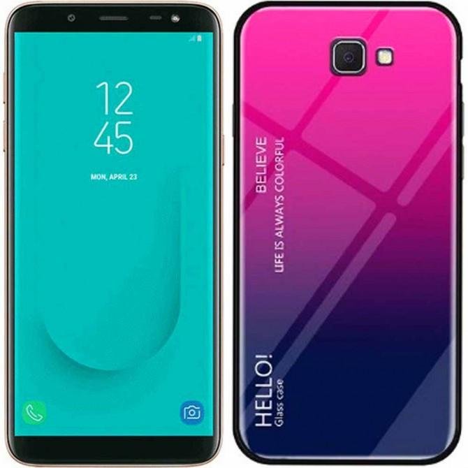Чехол TPU Gradient HELLO Glass для Samsung J4 Plus Розовый