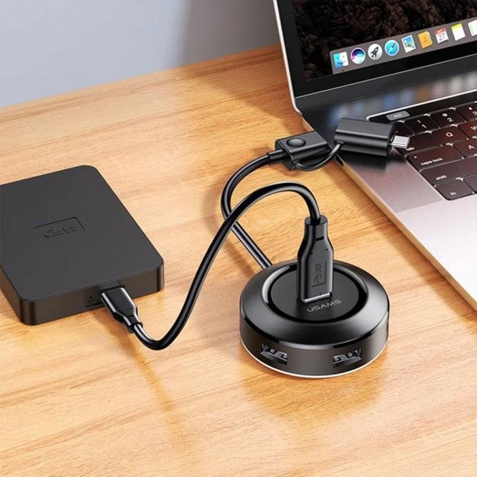 Хаб USB Usams US-SJ416 4 Ports Чорний (1 USB3.0 + 3 USB2.0 + Type-C3.0)-1