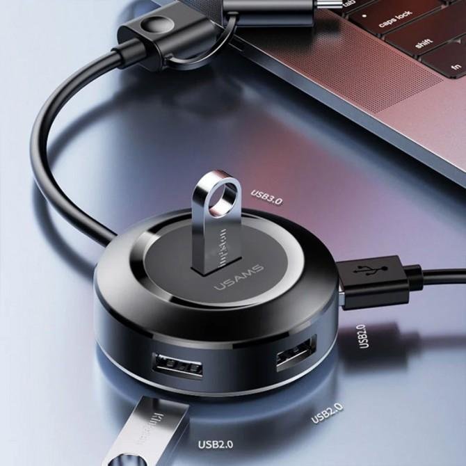 Хаб USB Usams US-SJ416 4 Ports Чорний (1 USB3.0 + 3 USB2.0 + Type-C3.0)-2