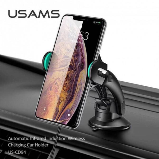 Автодержатель USAMS US-CD94 + Беспроводная зарядка Чёрный-2