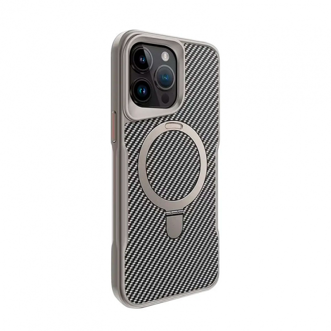 Чехол TPU+PC Metal Buttons with MagSafe Carbon Ring для Apple iPhone 15 Pro Max (6.7) Серый-1