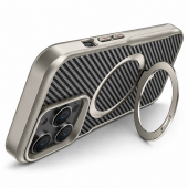 Чехол TPU+PC Metal Buttons with MagSafe Carbon Ring для Apple iPhone 15 Pro Max (6.7) Серый