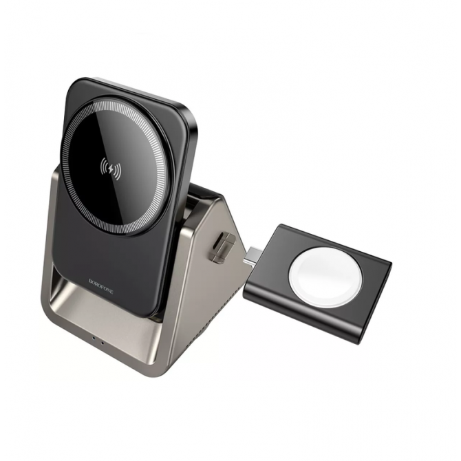 Бездротовий зарядний пристрій Borofone BQ30 Wide magnetic 5W/ 7.5W/ 10W/ 15W Silver-2