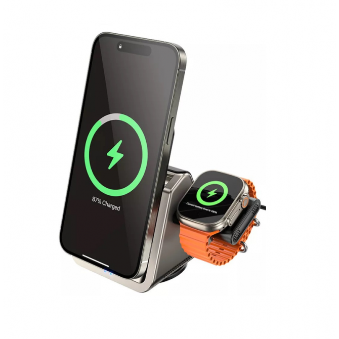 Бездротовий зарядний пристрій Borofone BQ30 Wide magnetic 5W/ 7.5W/ 10W/ 15W Silver-3