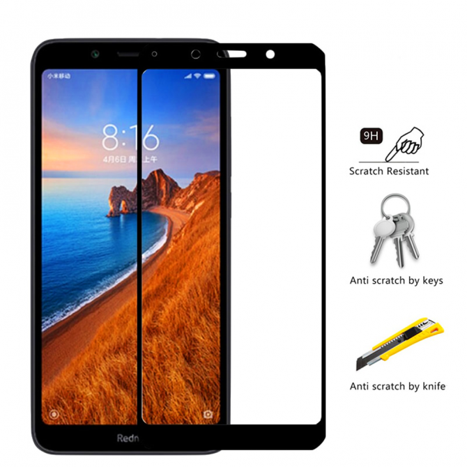 Защитное стекло для XIAOMI Redmi 7a Full Glue (0.25 мм, 2.5D, чёрное) ЛЮКС-3