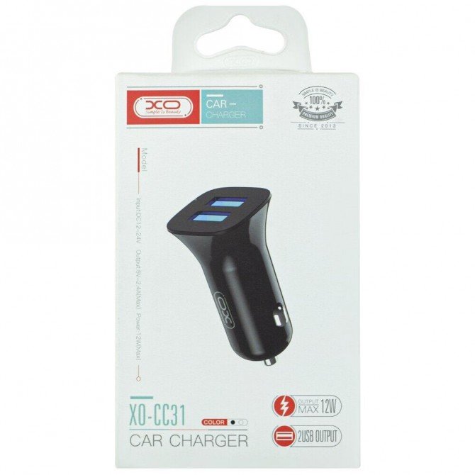 Автомобильное зарядное устройство XO TZ10/CC31 2.4A/2 USB Black-1