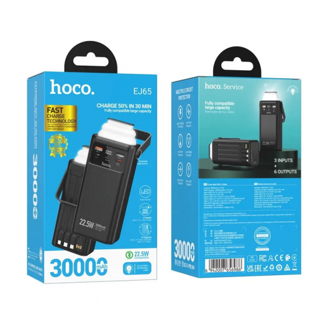 Дополнительная батарея Hoco EJ65 High 22.5W+PD20W+four-cables power bank 30 000mAh Black-2