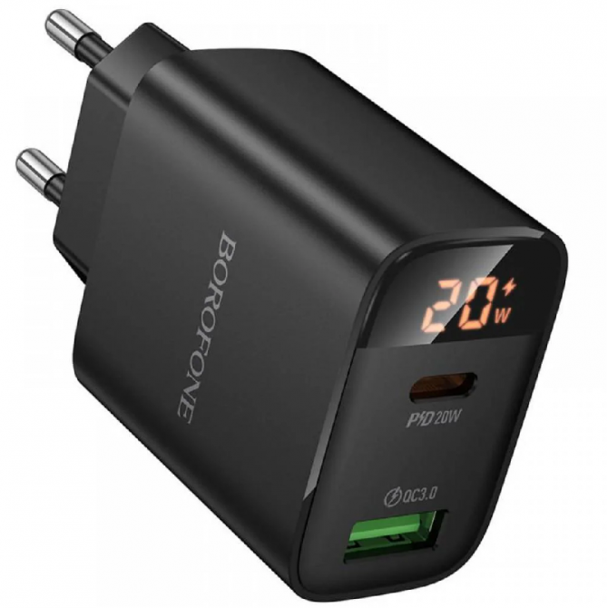 Мережевий зарядний пристрій 1USB + Type-C Borofone BA96A Ilustre PD20W+QC3.0 Black