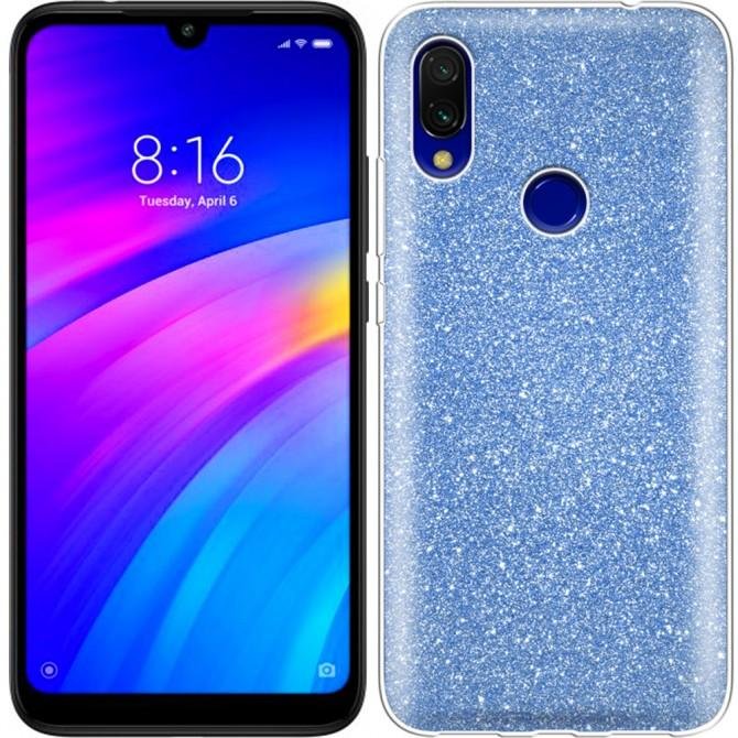 Чехол Silicone 3in1 Блёстки для Xiaomi Redmi 7 Blue