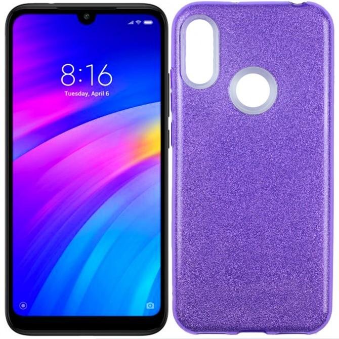 Чохол Silicone 3in1 Блискітки для Xiaomi Redmi 7 Фіолетовий