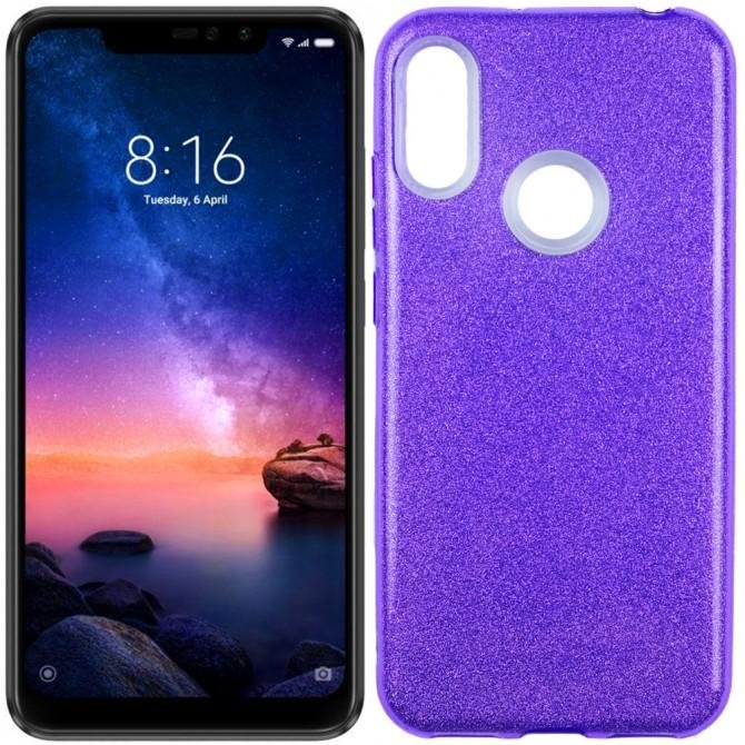 Чохол Silicone 3in1 Блискітки для Xiaomi REDMI Note 6 Pro Фіолетовий