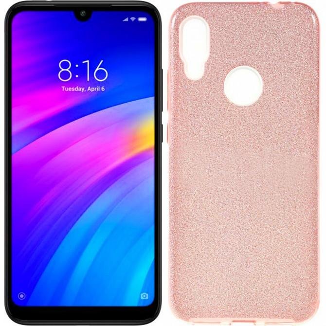 Чохол Silicone 3in1 Блискітки для Xiaomi REDMI Note 7 Рожевий