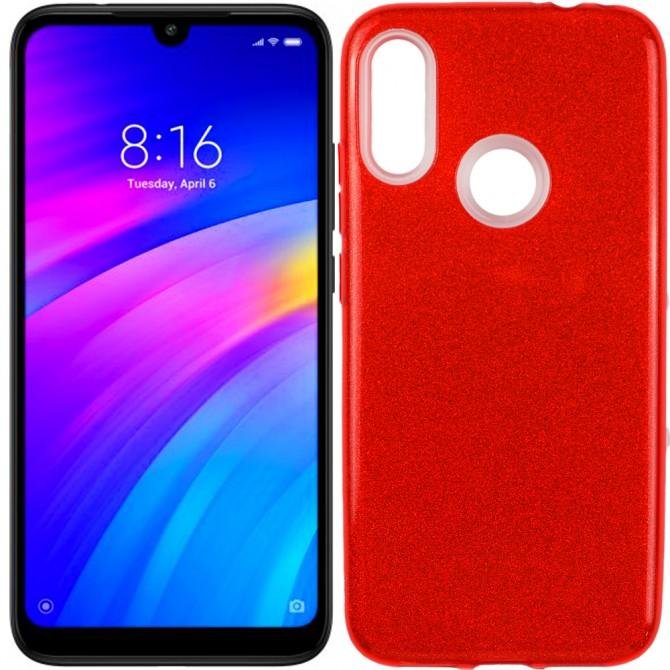 Чохол Silicone 3in1 Блискітки для Xiaomi REDMI Note 7 Червоний