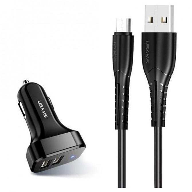 Автомобильное зарядное устройство Usams C13 2.1A Dual Ports Чёрный + USB Cable Micro (NTU35MC13TZ)