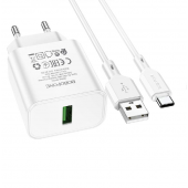 Сетевое зарядное устройство 1USB Borofone BA72A Spring QC3.0 White + Type-C Cable