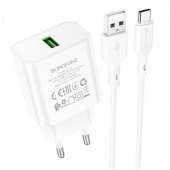 Сетевое зарядное устройство 1USB Borofone BA72A Spring QC3.0 White + Type-C Cable