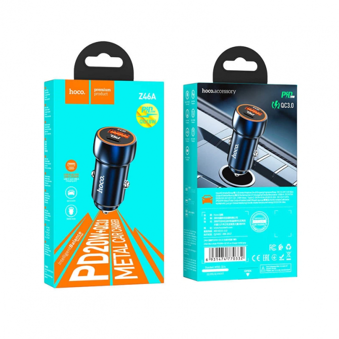 Автомобильное зарядное устройство 1USB+Type-C Hoco Z49A PD20W+QC3.0 Sapphire Blue-3